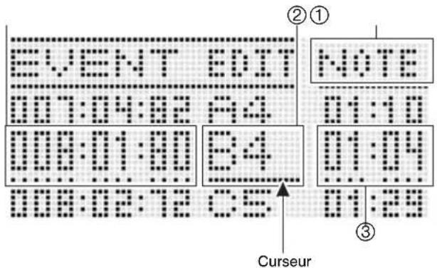 EVENT EXIT NOTE 01:04:02 B4 01:01:00 B4 01:03:12 C5 ②① 01:10 01:09 01:29 ③ Curseur