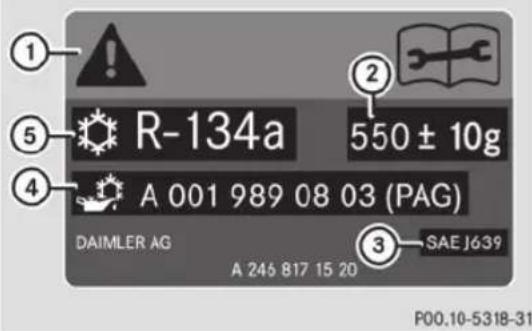 Mercedes-Benz SLS AMG Roadster (2014) - Refrigerant instruction label - 1