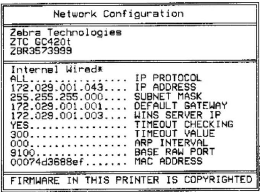 ZEBRA GC420t - Printer Network Configuration Status Label - 1
