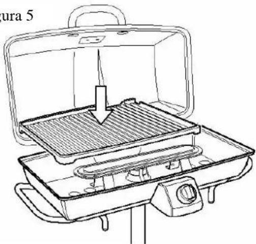 Line drawing of a portable gas stove with a grating and a vertical plunger (no text or symbols)