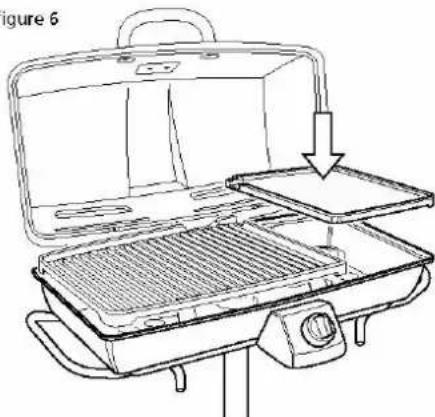 Line drawing of a portable gas stove with open lid and side panel, no text or symbols present