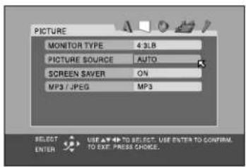 JVC TH-A55 - Press Cursor ▼/▲ repeatedly to move ✉ to the item you want to set up. - 1