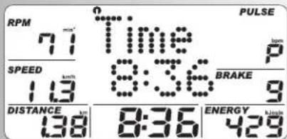 RPM 71 SPEED 1.3 DISTANCE 38 0 Time 9:36 PULSE P BRAKE 9 ENERGY 429