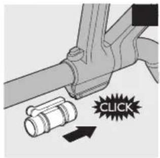Diagram of a pipe fitting with a connector and a click symbol (no text or labels)