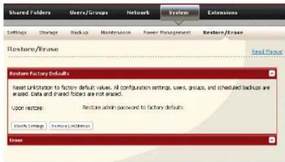 BUFFALO LinkStation 4.0TB - Réinitialisation depuis l'interface Web Admin - 1