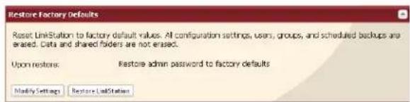 BUFFALO LinkStation 4.0TB - Réinitialisation depuis l'interface Web Admin - 2