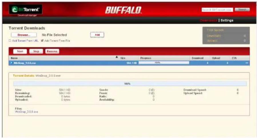 Buffalo Download Manager Browse... No File Selected Add Add Tarent From URL Add Tarent From File Torrant Downloads Browse... Add Start Stop Reserve Name Size Progress Download Upload ETA WindSnap_3.0.8.exe 594.1 KB 100% 0 0 Torrent Details: WindSnap_3.0.8.exe 100% Size: 594.1 KB Sender: 0 (0) Download Speed: 0 Remaining: 594.1 KB Peast: 0 (0) Upload Speed: 0 Downloaded: 0 bytes Ratio: 0 Uploaded: 0 bytes Availability: 0 Files: WindSnap_3.0.8.exe