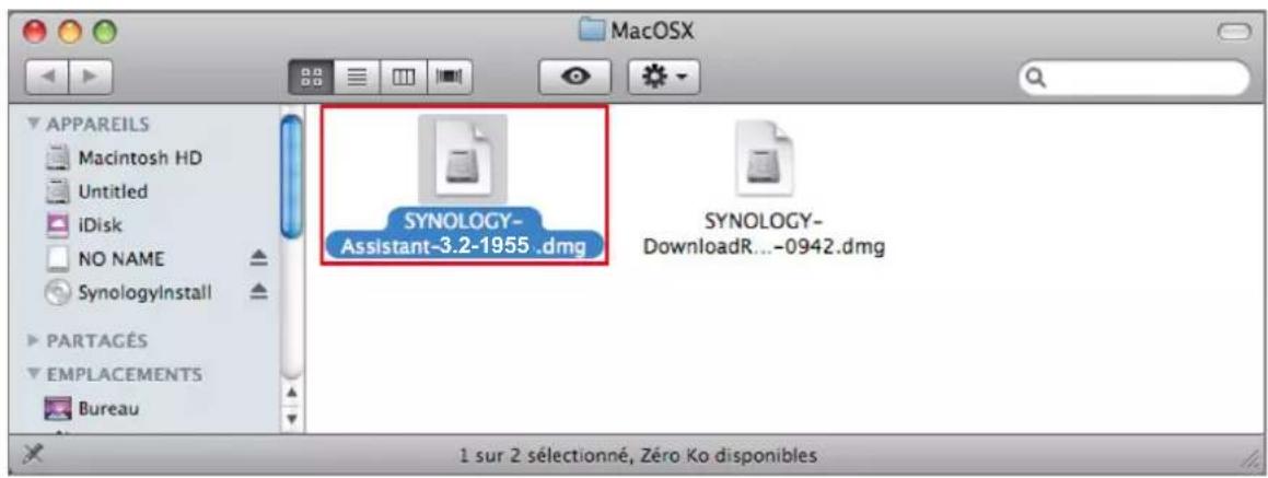MacOSX APPAREILS Macintosh HD Untitled iDisk NO NAME SynologyInstall PARTAGÉS EMPLACEMENTS Bureau SYNOLOGY- Assistant-3.2-1955.dmg SYNOLOGY- DownloadR...-0942.dmg 1 sur 2 sélectionné, Zéro Ko disponibles
