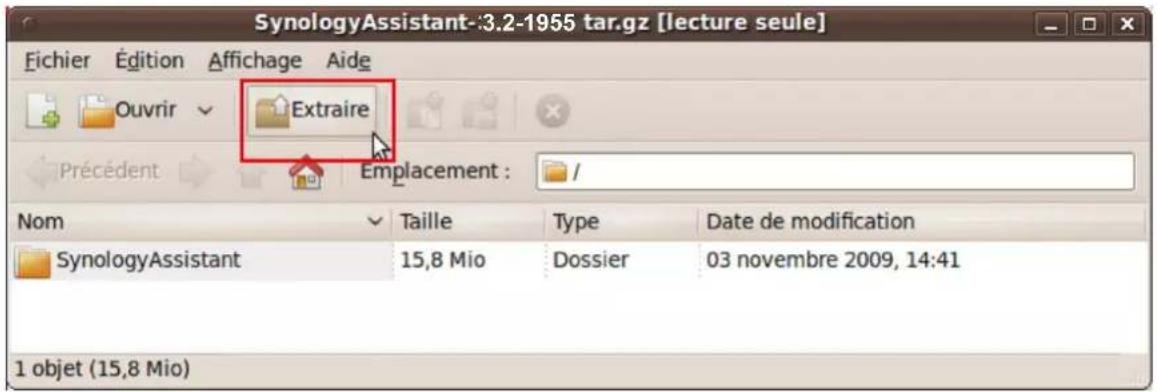 SynologyAssistant-3.2-1955 tar.gz [lecture seule] Fichier Édition Affichage Aide Ouvrir Extraire Précédent Emplacement : / Nom Taille Type Date de modification SynologyAssistant 15,8 Mio Dossier 03 novembre 2009, 14:41 1 objet (15,8 Mio)