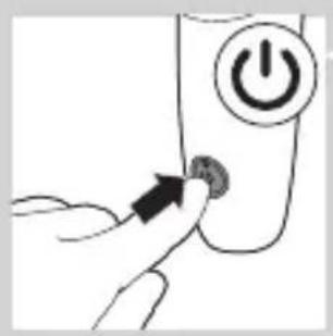 Diagram showing a hand pressing a button with an 'Power' icon, indicating action or activation.