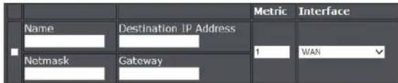 Metric Interface Name Destination IP Address 1 WAN Netmask Gateway