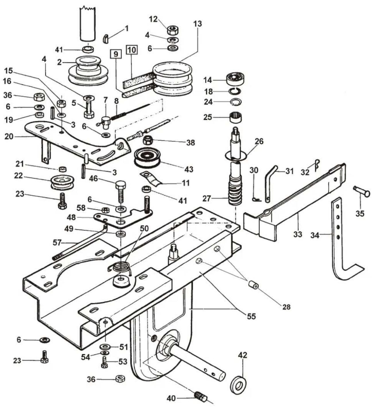 Exploded view diagram of a mechanical assembly with numbered parts for identification