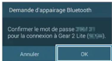 Demande d'appairage Bluetooth Confirmer le mot de passe pour la connexion à Gear 2 Lite (100%). Annuler OK