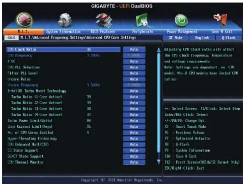 GIGABYTE GA-Z97X-UD5H - ▶ Advanced CPU Core Settings (Paramètres avancés du cœur du processeur) - 1