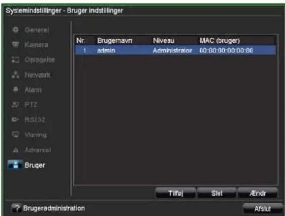 ABUS TVVR41110 - Indstillinger: Bruger - 1