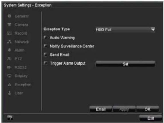 ABUS TVVR41110 - System Settings: Exception - 1