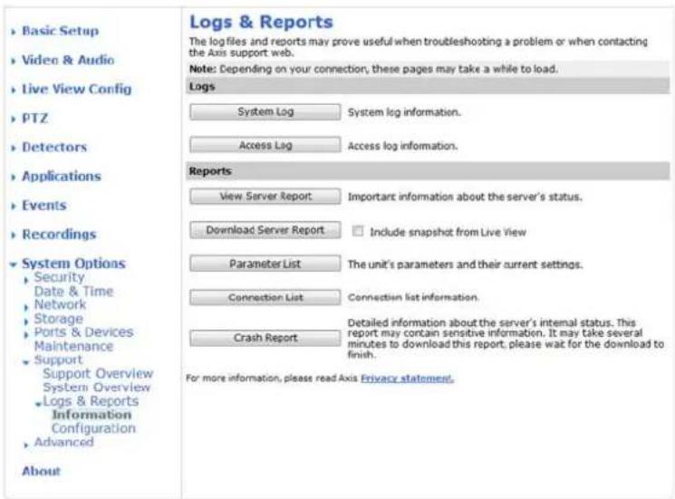 AXIS P3301 - Logs&Reports - 1