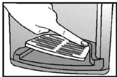 Illustration of a hand pressing a grid on a device (no text or symbols visible)