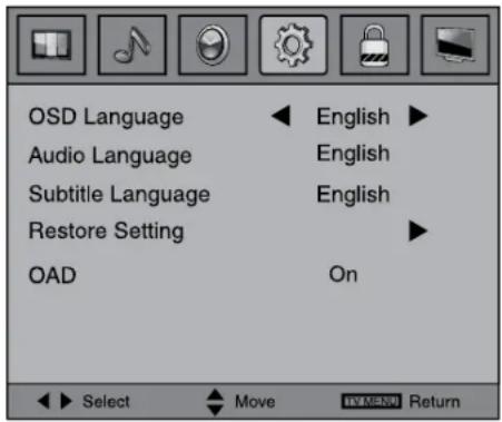BUSH BTVD91216B - Setup menu - 1