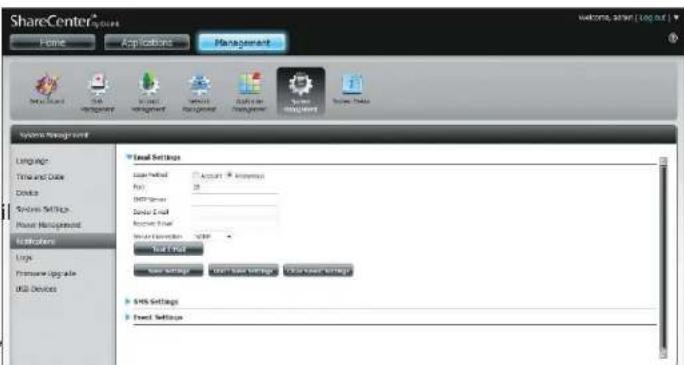 D-LINK DNS-320LW - Notifications Email Settings - 1