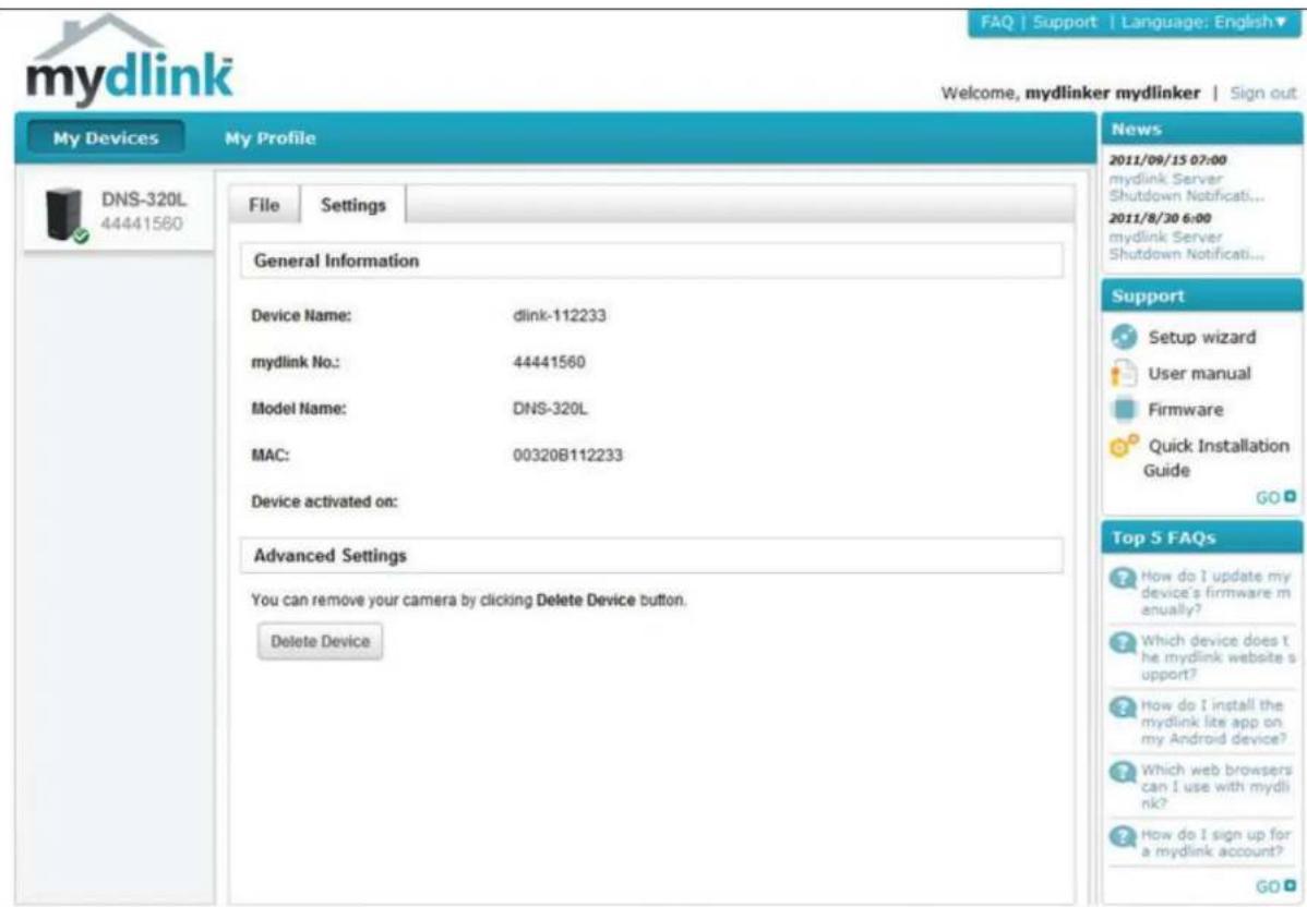 D-LINK DNS-320LW - mydlink Settings Details - 1