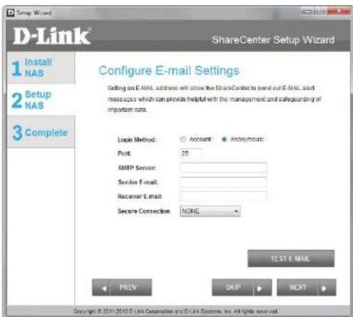 D-LINK DNS-320LW - Email Settings and Volume Information - 1