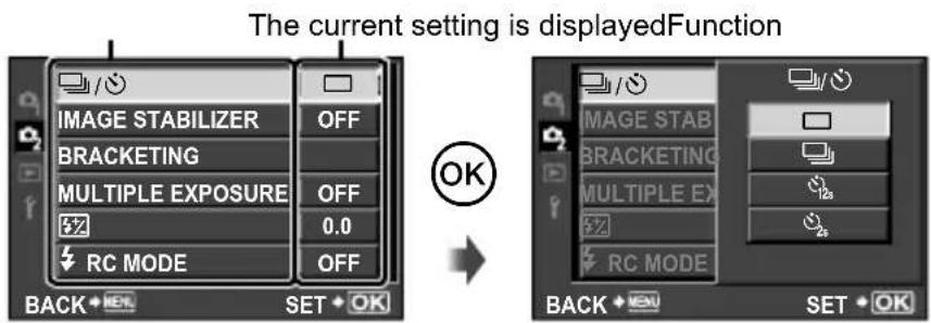 OLYMPUS PEN E-PL2 - Select an item using and press ☉ to display options for the selected item. - 1