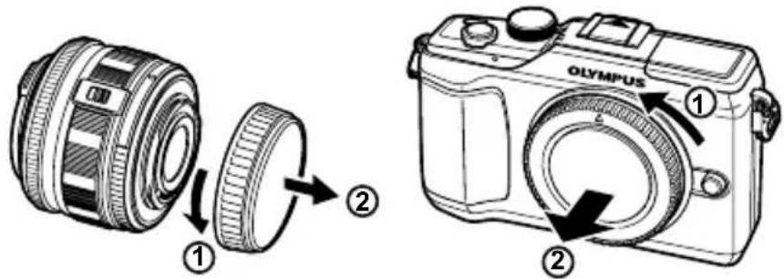 OLYMPUS PEN E-PL2 - Attaching a lens to the camera - 1