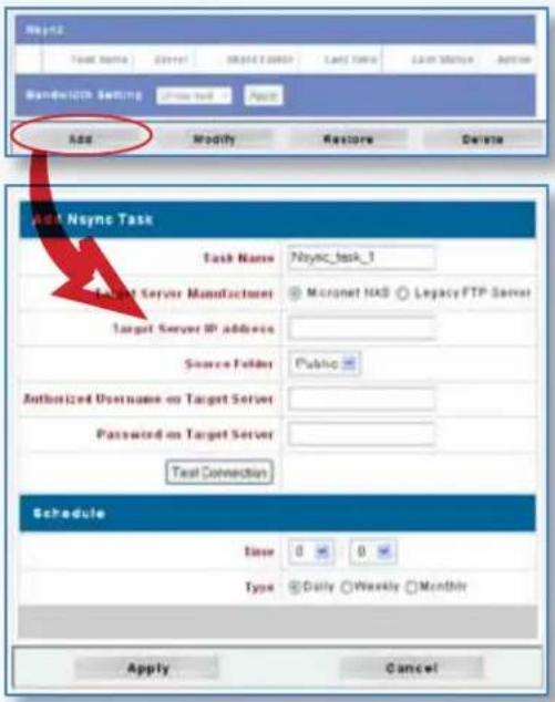 Micronet MaxNAS - Create new nSync backup task - 1