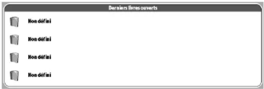 Derniers livres ouverts Non défini Non défini Non défini Non défini