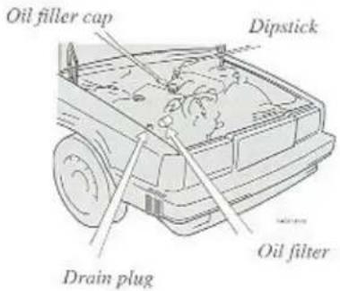 Oil filler cap Dipstick Drain plug Oil filter