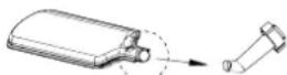 Technical line drawing of a mechanical component with a dashed arrow indicating direction (no text or symbols)