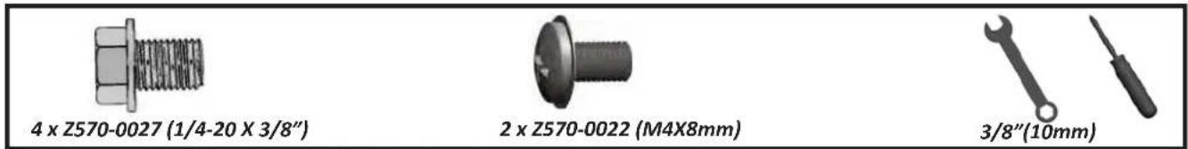 4 x Z570-0027 (1/4-20 X 3/8") 2 x Z570-0022 (M4X8mm) 3/8"(10mm)