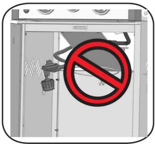 Safety warning sign with red prohibition symbol inside a cabinet, indicating no disinfection