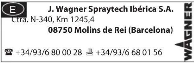 J. Wagner Spraytech Ibérica S.A. Ctra. N-340, Km 1245,4 08750 Molins de Rei (Barcelona) +34/93/6 80 00 28 +34/93/6 68 01 56
