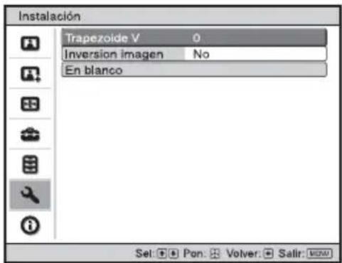 Instalación Trapezoide V 0 Inversion imagen No En blanco Set: Pon: Volver: Salir: M240
