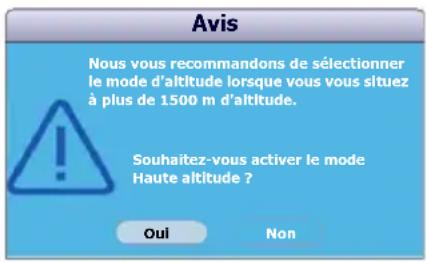 Avis Nous vous recommandons de sélectionner le mode d'altitude lorsque vous vous situez à plus de 1500 m d'altitude. Souhaitez-vous activer le mode Haute altitude ? Oui Non