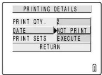 PRINTING DETAILS PRINT QTY. 2 DATE ▶ NOT PRINT PRINT SETS EXECUTE RETURN