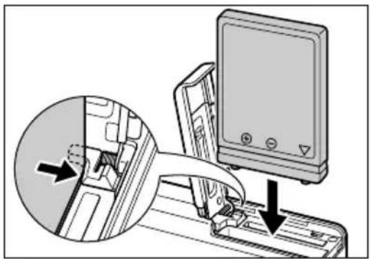 Diagram showing a device being inserted into a rack, with an arrow indicating the process (no text or symbols present)