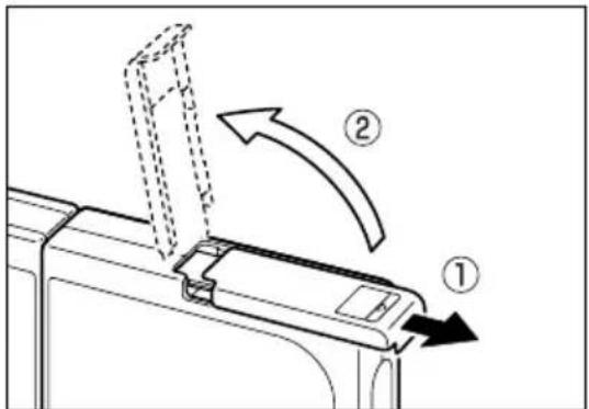 Diagram showing a device with labeled parts and directional arrows indicating movement or flow.