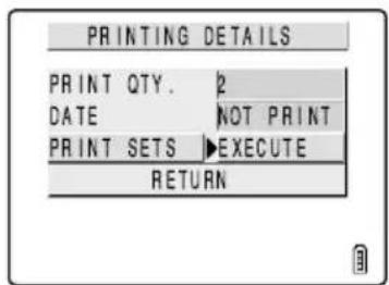 PRINTING DETAILS PRINT QTY. 2 DATE NOT PRINT PRINT SETS EXECUTE RETURN