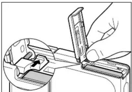 Illustration of a hand using a tool to adjust or install a mechanical component, showing a magnified inset (no text or symbols)