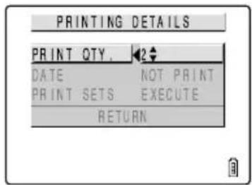 PRINTING DETAILS PRINT QTY. 2 DATE NOT PRINT PRINT SETS EXECUTE RETURN