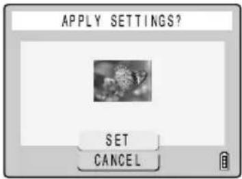 APPLY SETTINGS? SET CANCEL
