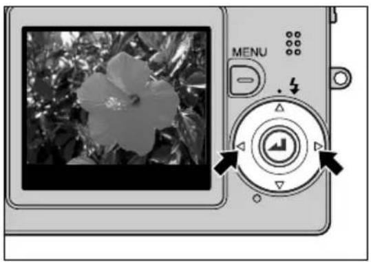 Digital camera module with a flower image displayed on screen, showing control knob and directional arrows (no text or symbols on the device itself)