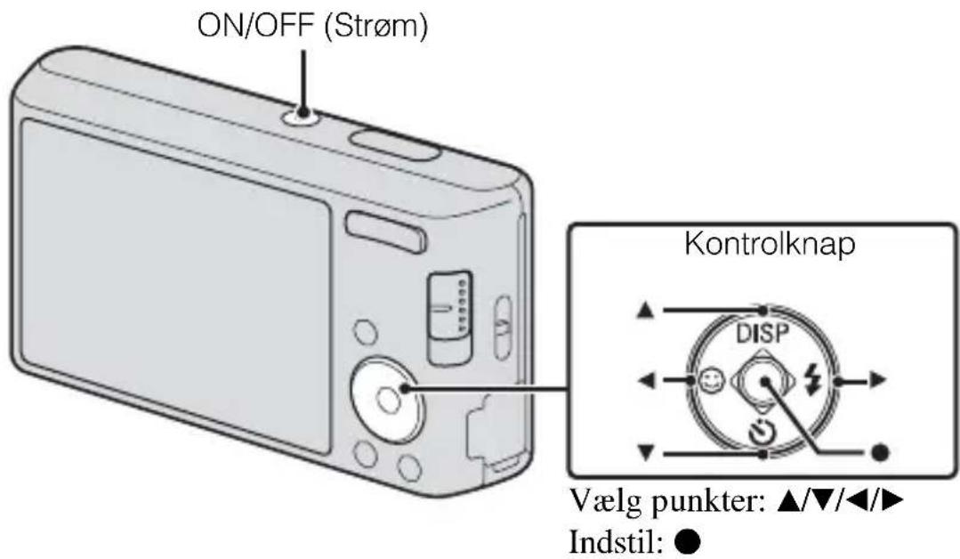 ON/OFF (Strøm) Kontrolknap DISP Vælg punkter: ▲/▼/◄/► Indstil: ●