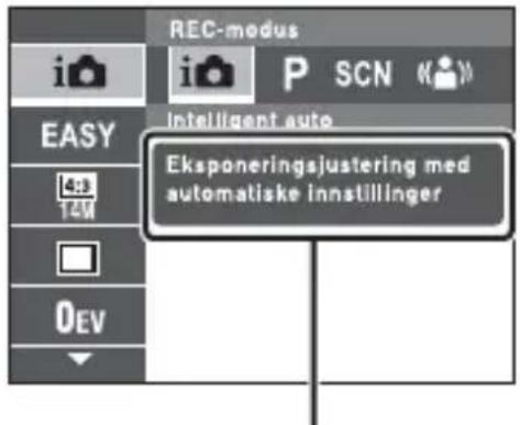 REC-modus i i P SCN EASY Intelligent auto 14M DEV Eksponeringsjustering med automatiske innstillinger