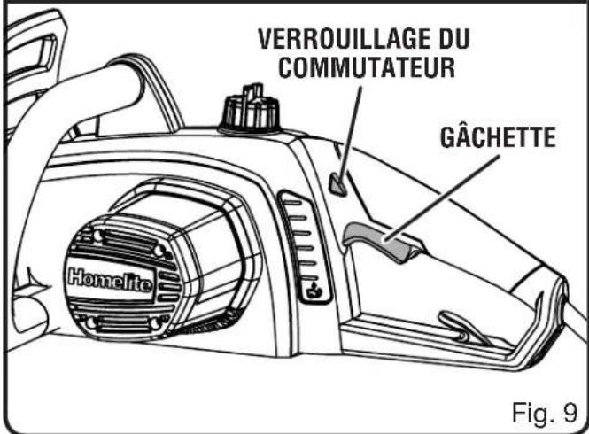 Verrouillage du commutateur, gâchette. Homelite. Fig. 9