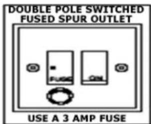 DOUBLE POLE SWITCHED FUSED SPUR OUTLET USE A 3 AMP FUSE