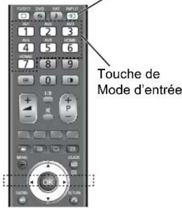 TV/RTV DVD SAT INPUT AVI AV2 AV3 AVL AV5 HOME 4 5 6 HONG 7 8 9 0 L/B + - P - OK TOUCHE de Mode d'entrée OK RETURN